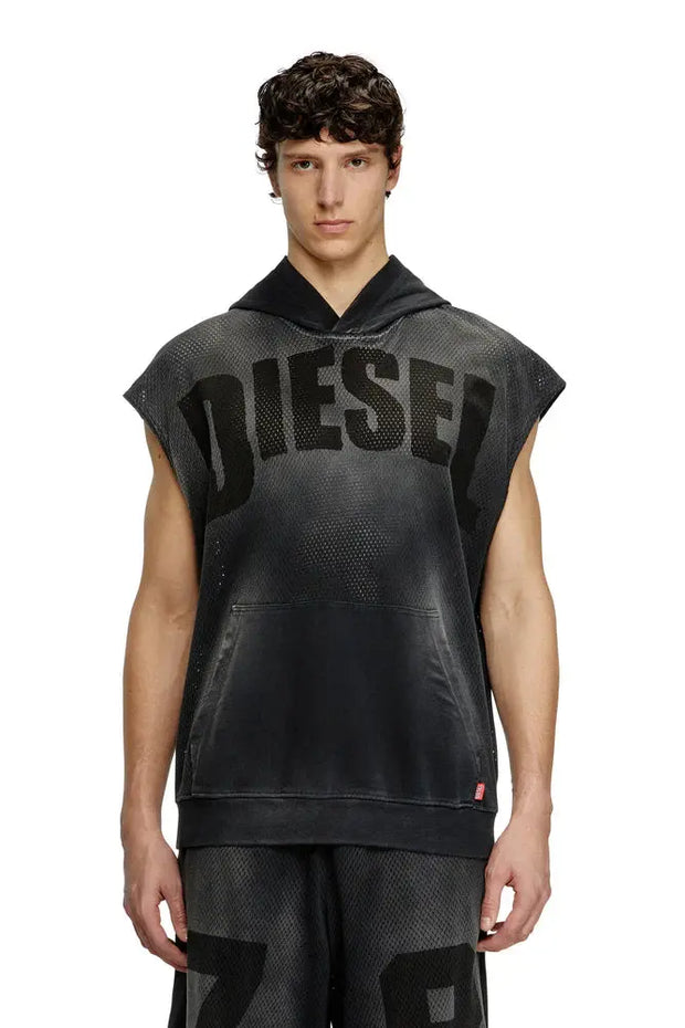 Sleeveless hoodie in mesh and jersey Diesel