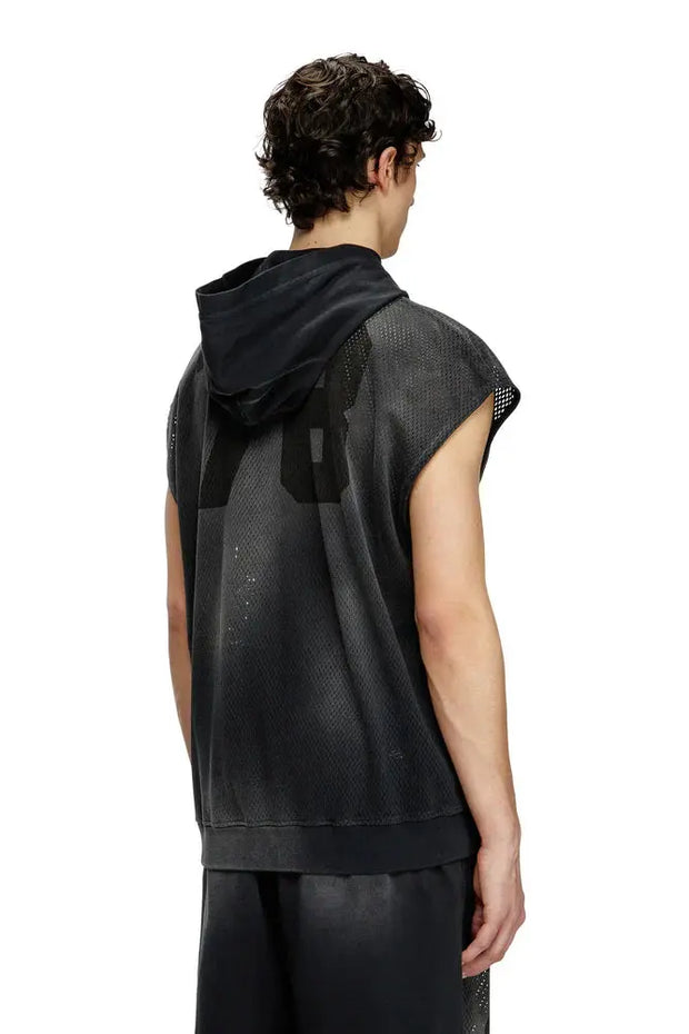 Sleeveless hoodie in mesh and jersey Diesel
