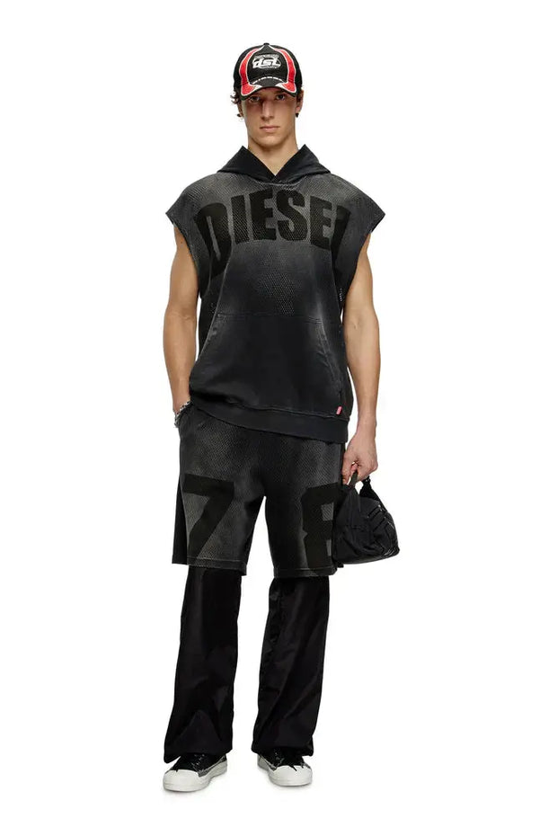 Sleeveless hoodie in mesh and jersey Diesel