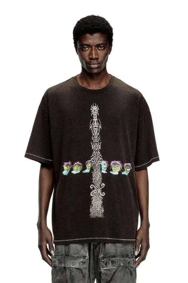 Acid-wash T-shirt with printed graphics Diesel