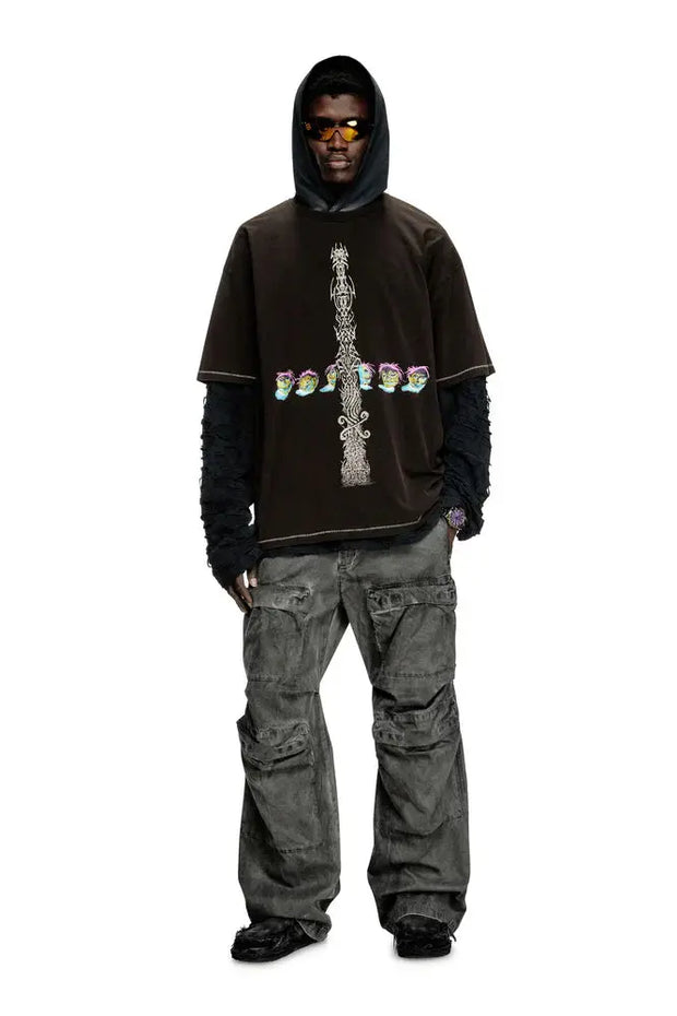 Acid-wash T-shirt with printed graphics Diesel