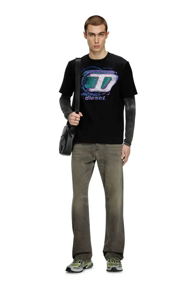 Slub cotton T-shirt with flocked logo Diesel