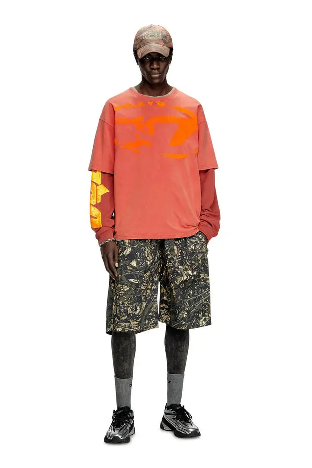 Acid-wash T-shirt with flocked Oval D logo Diesel