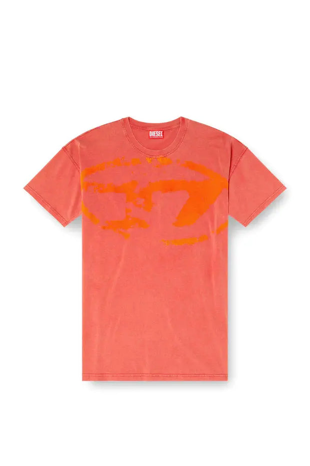Acid-wash T-shirt with flocked Oval D logo Diesel