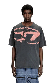 Acid-wash T-shirt with flocked Oval D logo Diesel