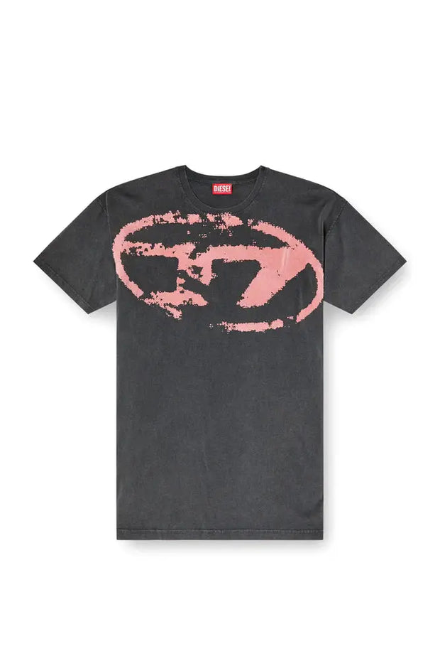 Acid-wash T-shirt with flocked Oval D logo Diesel