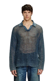 Open-knit polo jumper in denim yarn Diesel