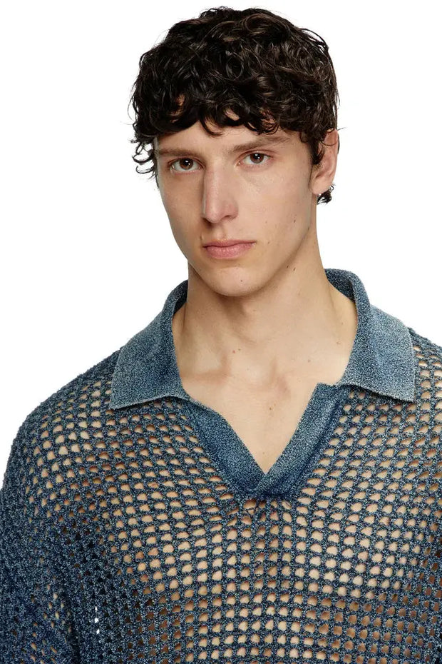 Open-knit polo jumper in denim yarn Diesel