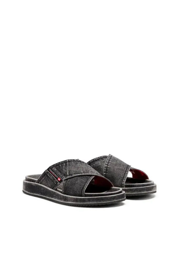 Sa-Slide-Denim slides with criss-cross straps Diesel