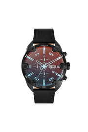 Spiked chronograph black leather watch Diesel