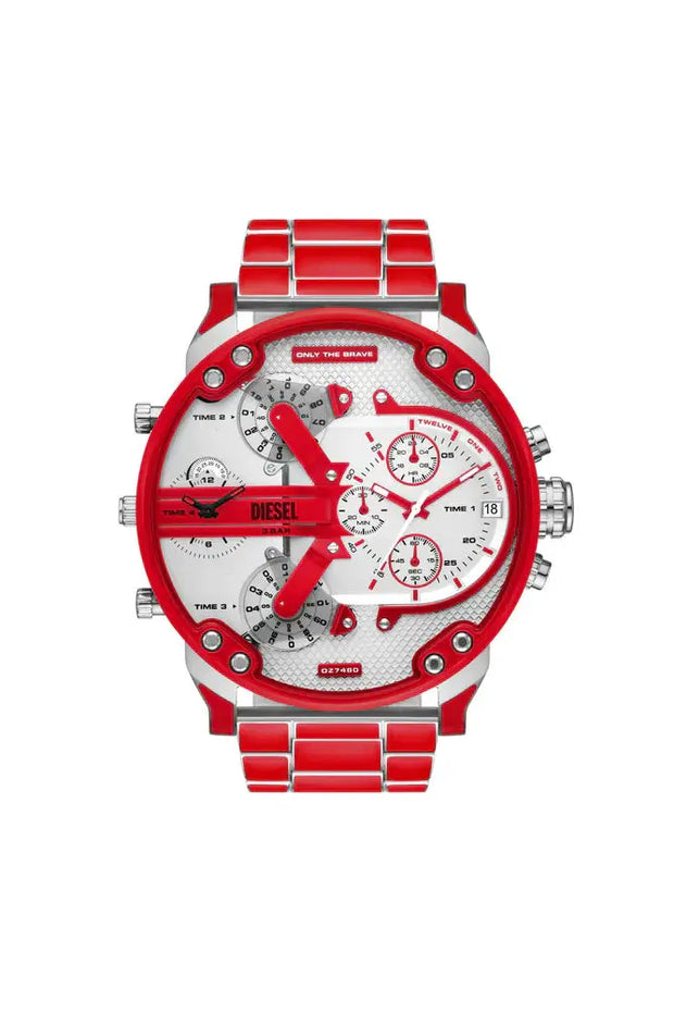 Mr. Daddy 2.0 red enamel and stainless steel watch Diesel