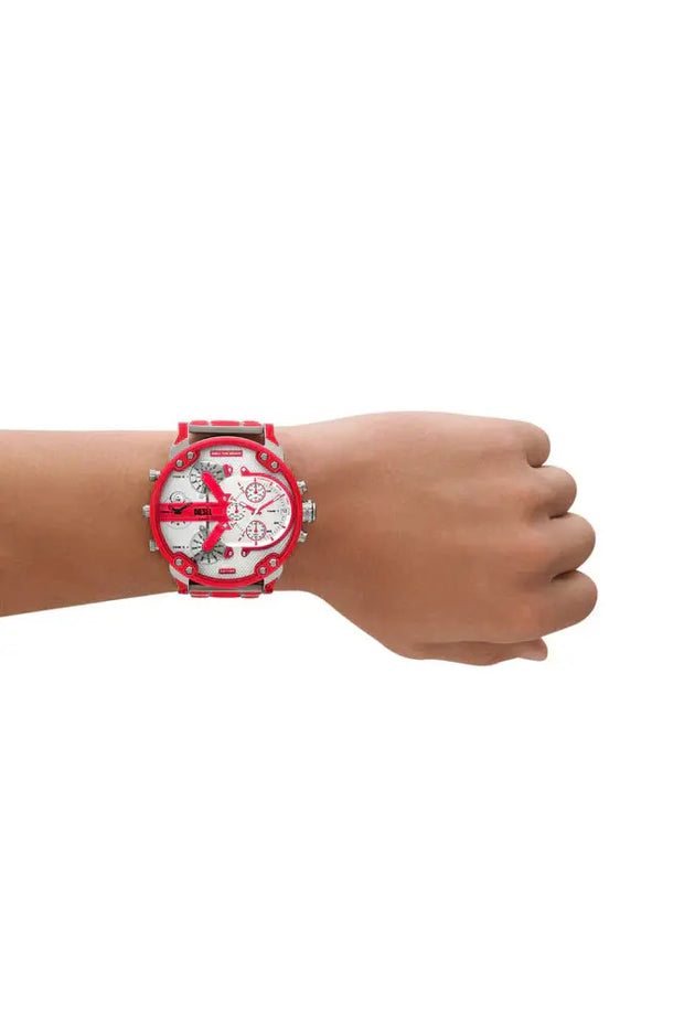 Mr. Daddy 2.0 red enamel and stainless steel watch Diesel