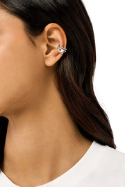 Stainless steel ear cuff features the D logo in a wrapped design Diesel