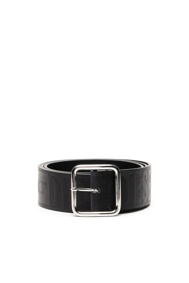 Leather belt with all-over debossed logo Diesel
