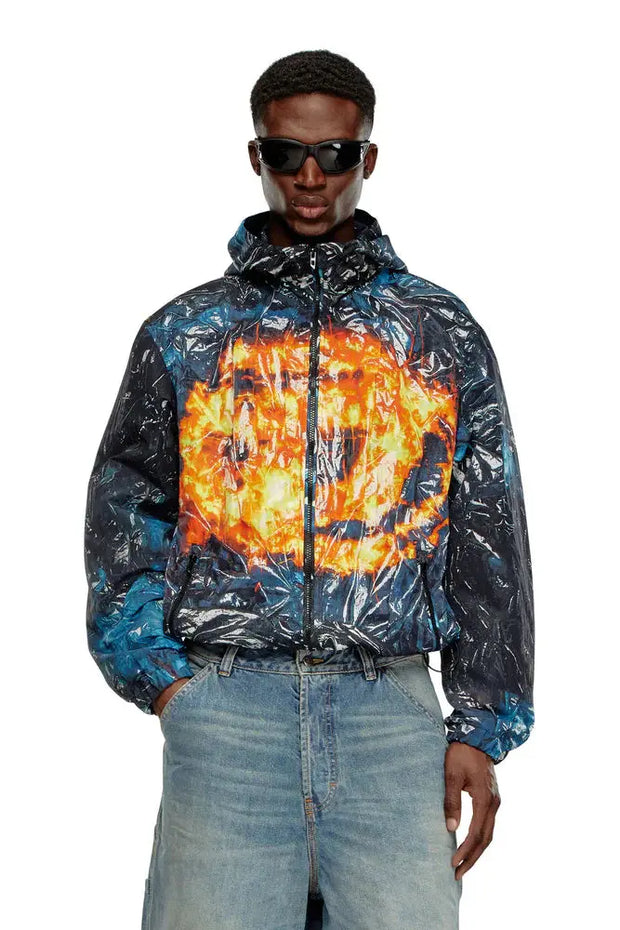 Hooded windbreaker with poster print Diesel