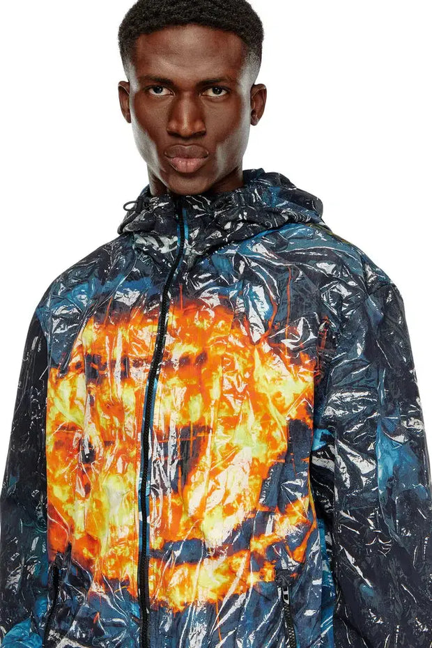 Hooded windbreaker with poster print Diesel