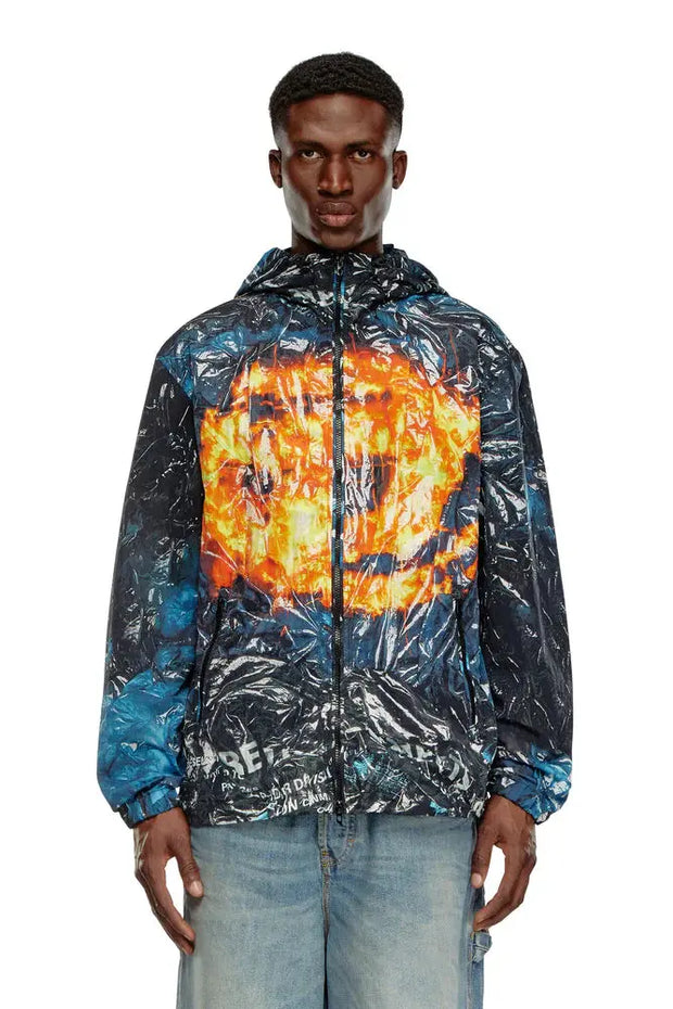 Hooded windbreaker with poster print Diesel