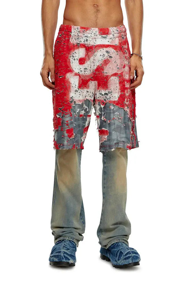 Logo shorts in destroyed jersey Diesel