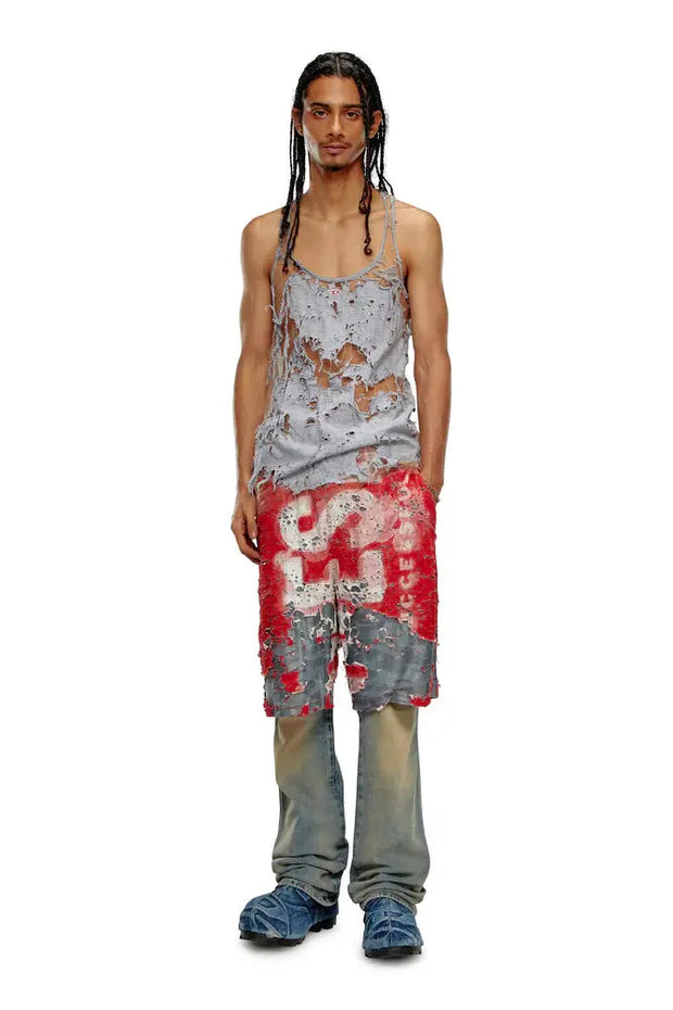 Logo shorts in destroyed jersey Diesel