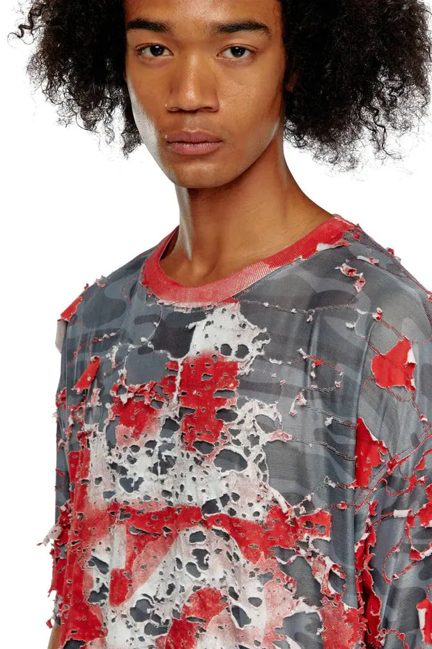 Logo T-shirt in destroyed jersey Diesel