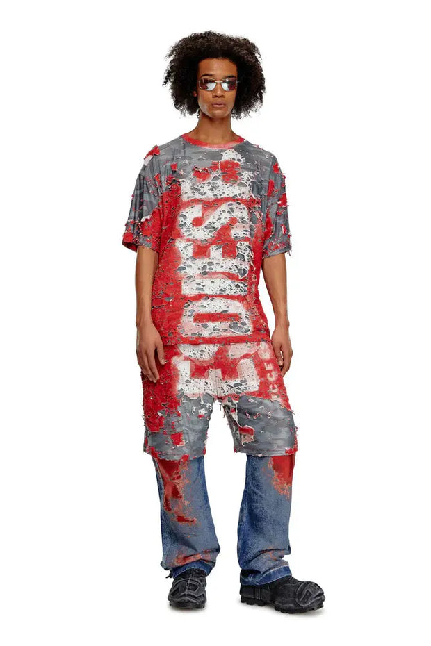 Logo T-shirt in destroyed jersey Diesel